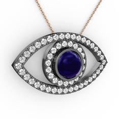 Palmira Göz Kolye - Lab safir ve pırlanta 925 ayar siyah rodyum kaplama gümüş kolye (0.605 karat, 40 cm gümüş rolo zincir) #37fq57