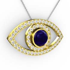 Palmira Göz Kolye - Lab safir ve swarovski 14 ayar altın kolye (40 cm beyaz altın rolo zincir) #477sxx