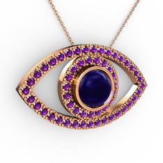 Palmira Göz Kolye - Lab safir ve ametist 14 ayar rose altın kolye (40 cm gümüş rolo zincir) #4uq017