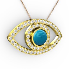 Palmira Göz Kolye - Turkuaz ve beyaz zirkon 8 ayar altın kolye (40 cm gümüş rolo zincir) #6iog5h