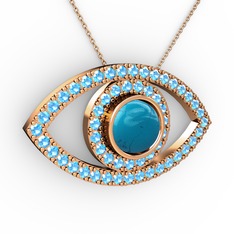 Palmira Göz Kolye - Turkuaz ve akuamarin 8 ayar rose altın kolye (40 cm rose altın rolo zincir) #6xqs5