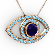 Palmira Göz Kolye - Lab safir ve akuamarin 18 ayar rose altın kolye (40 cm rose altın rolo zincir) #87xesf