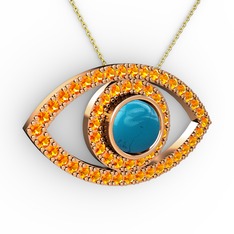 Palmira Göz Kolye - Turkuaz ve sitrin 925 ayar rose altın kaplama gümüş kolye (40 cm altın rolo zincir) #8r1jki