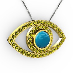 Palmira Göz Kolye - Turkuaz ve peridot 14 ayar altın kolye (40 cm gümüş rolo zincir) #92ujs5