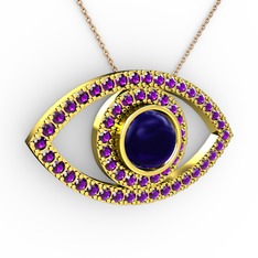 Lab safir ve ametist 925 ayar altın kaplama gümüş kolye (40 cm gümüş rolo zincir)