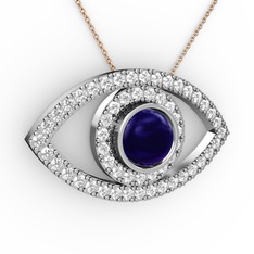 Palmira Göz Kolye - Lab safir ve swarovski 18 ayar beyaz altın kolye (40 cm gümüş rolo zincir) #9phh9a
