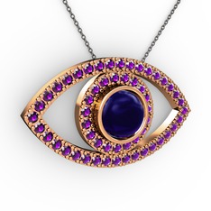 Palmira Göz Kolye - Lab safir ve ametist 925 ayar rose altın kaplama gümüş kolye (40 cm gümüş rolo zincir) #9spd48