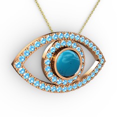 Palmira Göz Kolye - Turkuaz ve akuamarin 14 ayar rose altın kolye (40 cm gümüş rolo zincir) #ayvob5