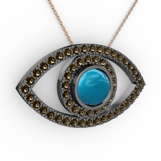 Palmira Göz Kolye - Turkuaz ve dumanlı kuvars 925 ayar siyah rodyum kaplama gümüş kolye (40 cm rose altın rolo zincir) #bvrg7v