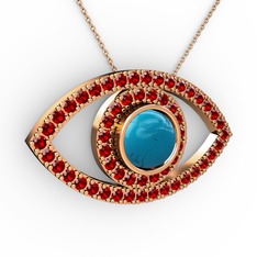 Palmira Göz Kolye - Turkuaz ve garnet 14 ayar rose altın kolye (40 cm rose altın rolo zincir) #c78yh7