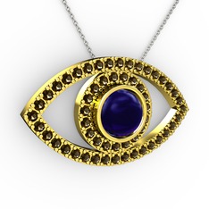 Palmira Göz Kolye - Lab safir ve dumanlı kuvars 8 ayar altın kolye (40 cm beyaz altın rolo zincir) #cahuzt