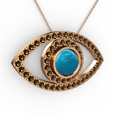Palmira Göz Kolye - Turkuaz ve dumanlı kuvars 925 ayar rose altın kaplama gümüş kolye (40 cm rose altın rolo zincir) #d4h5ty
