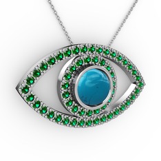 Palmira Göz Kolye - Turkuaz ve yeşil kuvars 925 ayar gümüş kolye (40 cm gümüş rolo zincir) #e9sf2m