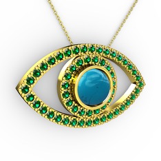 Palmira Göz Kolye - Turkuaz ve yeşil kuvars 14 ayar altın kolye (40 cm gümüş rolo zincir) #ez61na