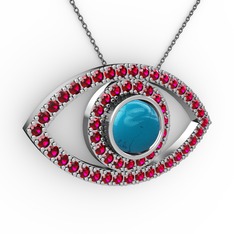 Palmira Göz Kolye - Turkuaz ve rodolit garnet 925 ayar gümüş kolye (40 cm gümüş rolo zincir) #hogjut