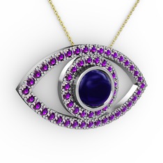 Palmira Göz Kolye - Lab safir ve ametist 14 ayar beyaz altın kolye (40 cm altın rolo zincir) #hok0qf