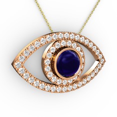 Lab safir ve swarovski 18 ayar rose altın kolye (40 cm gümüş rolo zincir)