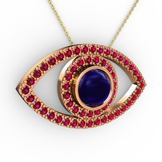 Lab safir ve rodolit garnet 18 ayar rose altın kolye (40 cm altın rolo zincir)