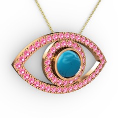 Turkuaz ve pembe kuvars 14 ayar rose altın kolye (40 cm altın rolo zincir)