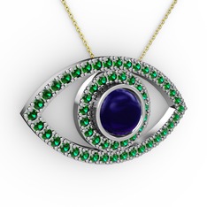 Palmira Göz Kolye - Lab safir ve yeşil kuvars 14 ayar beyaz altın kolye (40 cm altın rolo zincir) #l34u2w