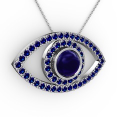 Palmira Göz Kolye - Lab safir 14 ayar beyaz altın kolye (40 cm beyaz altın rolo zincir) #l41cr