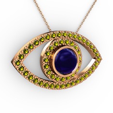 Palmira Göz Kolye - Lab safir ve peridot 18 ayar rose altın kolye (40 cm rose altın rolo zincir) #m9mhj