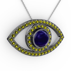 Palmira Göz Kolye - Lab safir ve peridot 925 ayar siyah rodyum kaplama gümüş kolye (40 cm beyaz altın rolo zincir) #n9qgcf