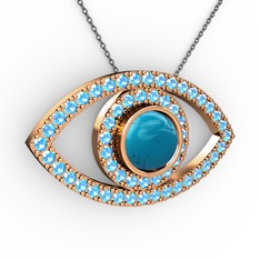 Palmira Göz Kolye - Turkuaz ve akuamarin 925 ayar rose altın kaplama gümüş kolye (40 cm gümüş rolo zincir) #or6ht