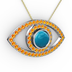 Palmira Göz Kolye - Turkuaz ve sitrin 8 ayar beyaz altın kolye (40 cm altın rolo zincir) #rq1zt5