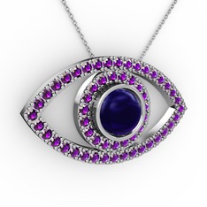 Palmira Göz Kolye - Lab safir ve ametist 14 ayar beyaz altın kolye (40 cm beyaz altın rolo zincir) #rz97mw