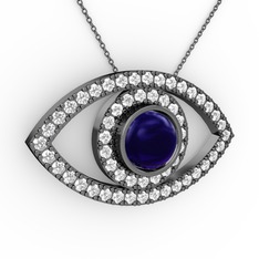 Palmira Göz Kolye - Lab safir ve swarovski 925 ayar siyah rodyum kaplama gümüş kolye (40 cm gümüş rolo zincir) #snzfxp