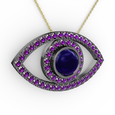 Palmira Göz Kolye - Lab safir ve ametist 925 ayar siyah rodyum kaplama gümüş kolye (40 cm altın rolo zincir) #ste7m