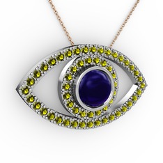 Palmira Göz Kolye - Lab safir ve peridot 18 ayar beyaz altın kolye (40 cm rose altın rolo zincir) #suh9zr