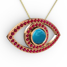 Palmira Göz Kolye - Turkuaz ve rodolit garnet 18 ayar rose altın kolye (40 cm gümüş rolo zincir) #uhbmrp