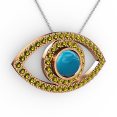 Palmira Göz Kolye - Turkuaz ve peridot 18 ayar rose altın kolye (40 cm gümüş rolo zincir) #w993ul