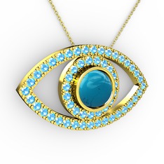 Palmira Göz Kolye - Turkuaz ve akuamarin 14 ayar altın kolye (40 cm altın rolo zincir) #wfc49i