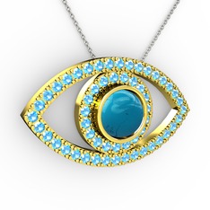 Turkuaz ve akuamarin 8 ayar altın kolye (40 cm beyaz altın rolo zincir)