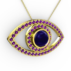 Palmira Göz Kolye - Lab safir ve ametist 8 ayar altın kolye (40 cm altın rolo zincir) #z3psrt