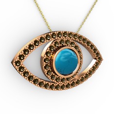 Palmira Göz Kolye - Turkuaz ve dumanlı kuvars 18 ayar rose altın kolye (40 cm altın rolo zincir) #zgw8wr