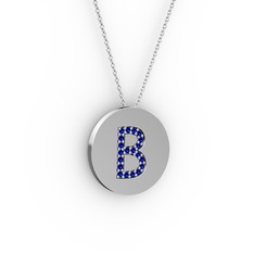 B Baş Harf Kolye - Lab safir 925 ayar gümüş kolye (40 cm gümüş rolo zincir) #12d36cs