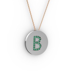 B Baş Harf Kolye - Yeşil kuvars 925 ayar gümüş kolye (40 cm rose altın rolo zincir) #16k0c16