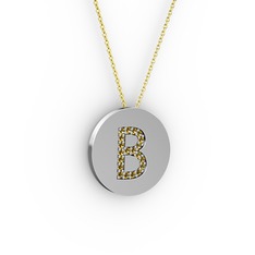 B Baş Harf Kolye - Dumanlı kuvars 18 ayar beyaz altın kolye (40 cm altın rolo zincir) #16wsuj1
