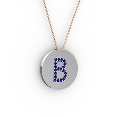 B Baş Harf Kolye - Lab safir 925 ayar gümüş kolye (40 cm rose altın rolo zincir) #16zksxy