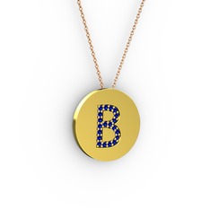 B Baş Harf Kolye - Lab safir 14 ayar altın kolye (40 cm gümüş rolo zincir) #171591j