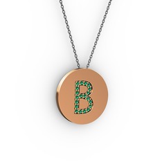 B Baş Harf Kolye - Yeşil kuvars 18 ayar rose altın kolye (40 cm gümüş rolo zincir) #1coivkb
