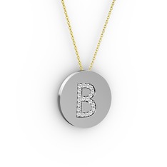 B Baş Harf Kolye - Pırlanta 925 ayar gümüş kolye (0.176 karat, 40 cm altın rolo zincir) #1g818ok