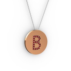 B Baş Harf Kolye - Garnet 18 ayar rose altın kolye (40 cm gümüş rolo zincir) #1gazkx6