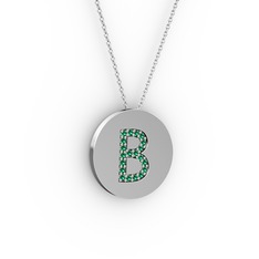 B Baş Harf Kolye - Yeşil kuvars 14 ayar beyaz altın kolye (40 cm beyaz altın rolo zincir) #1h4of82