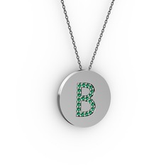 B Baş Harf Kolye - Yeşil kuvars 18 ayar beyaz altın kolye (40 cm gümüş rolo zincir) #1p0q284