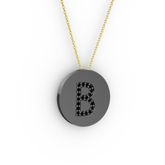 B Baş Harf Kolye - Siyah zirkon 925 ayar siyah rodyum kaplama gümüş kolye (40 cm gümüş rolo zincir) #1qpqp1v
